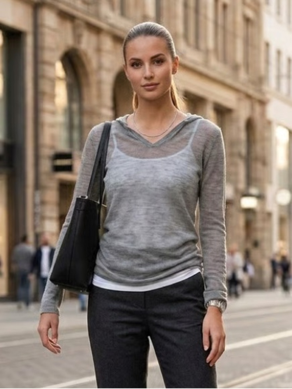 ERIS | Gray Silk Cashmere Blend Knit Hoodie Sweater Sz S